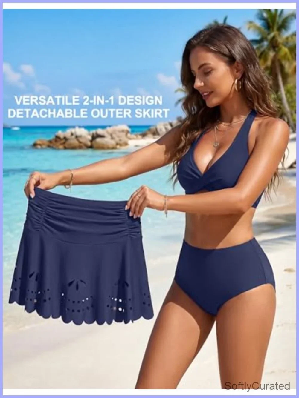 High Waisted Swim Skirt with Tummy Control Detachable 2-in-1 Bikini Bottom